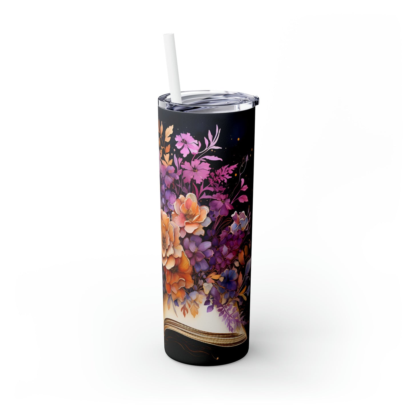 Floral Book Skinny Tumbler with Straw, 20oz