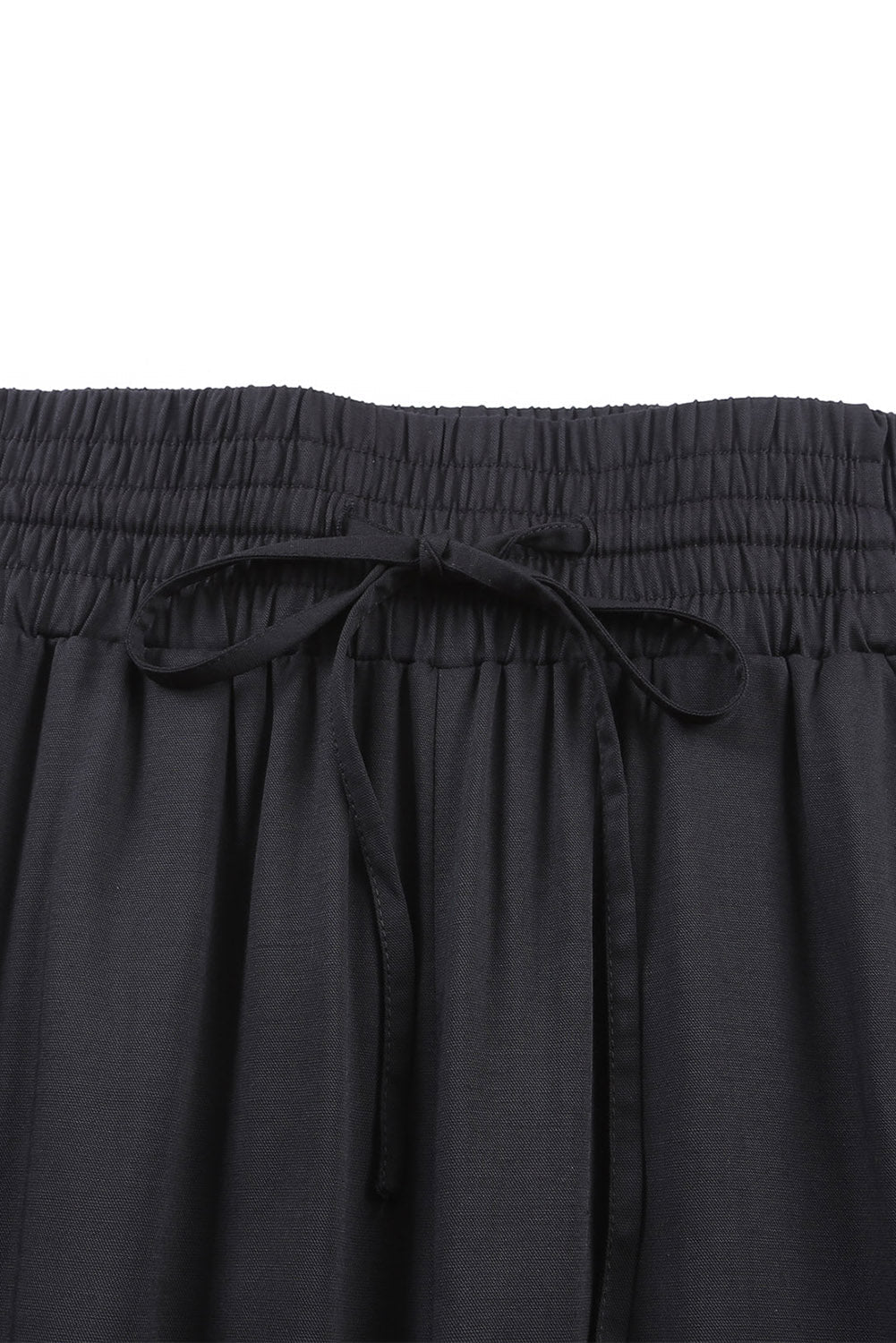 Black Drawstring Elastic Waist Casual Wide Leg Pants