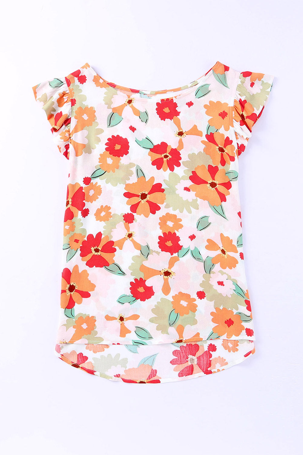 Floral Print Ruffled Flutter Sleeve Blouse