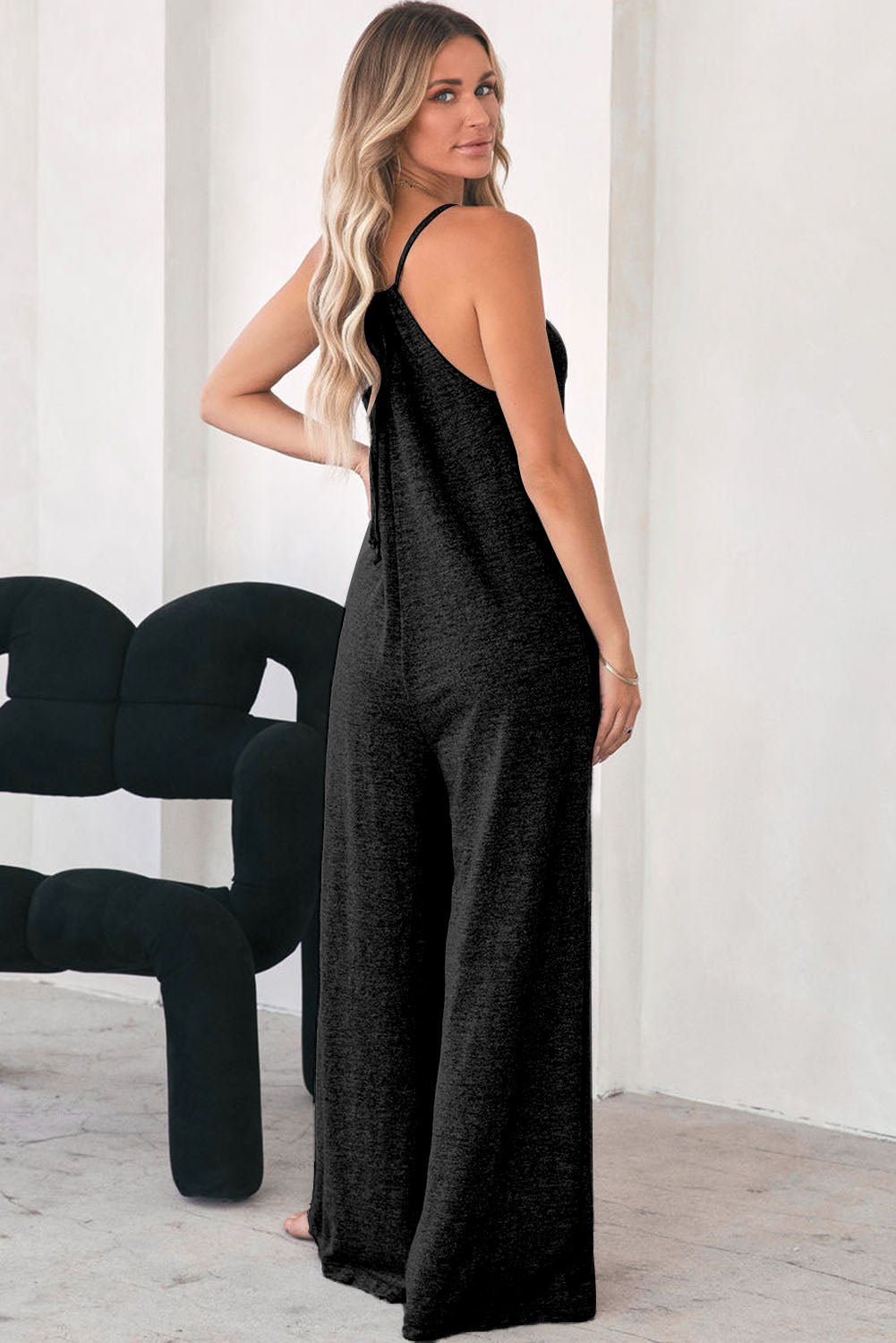 Gray Plus Size Solid Color Spaghetti Straps Wide Leg Jumpsuit