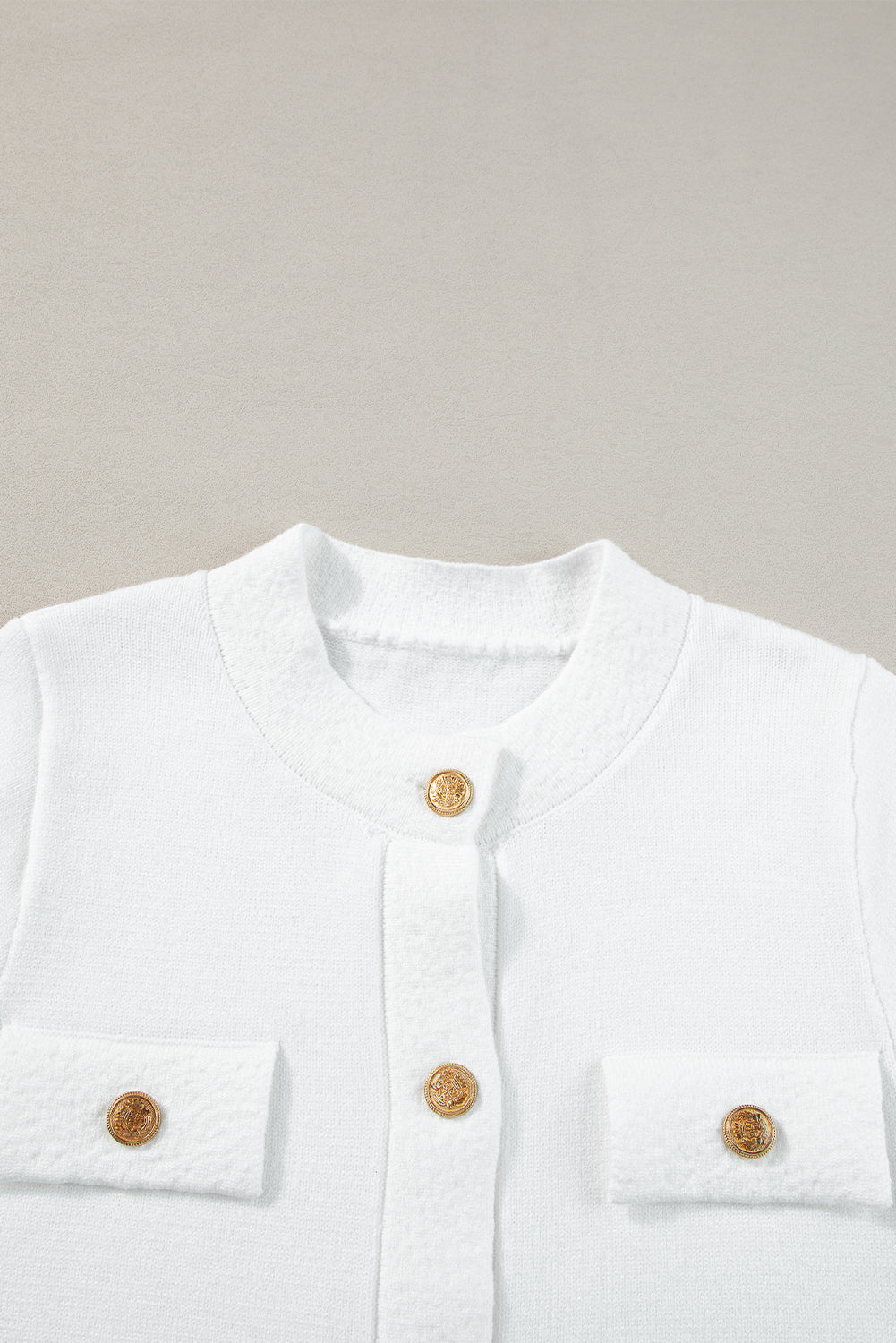 White Gold Buttons Textured Sweater T Shirt