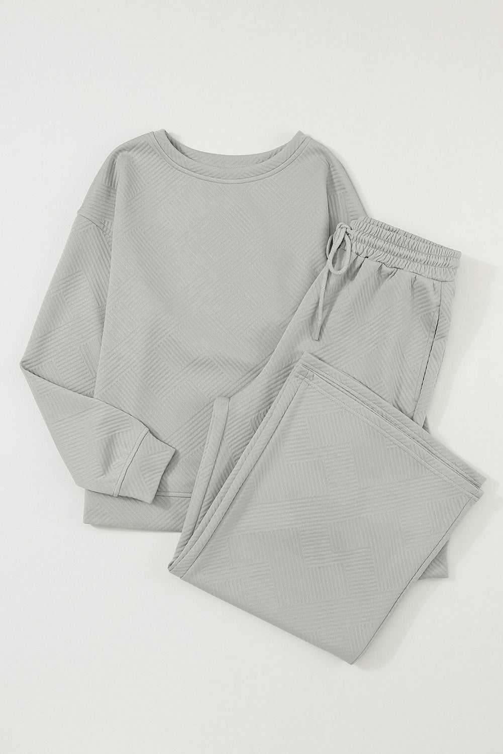 Light Grey Plus Size Textured Casual Two-Piece Pants Set