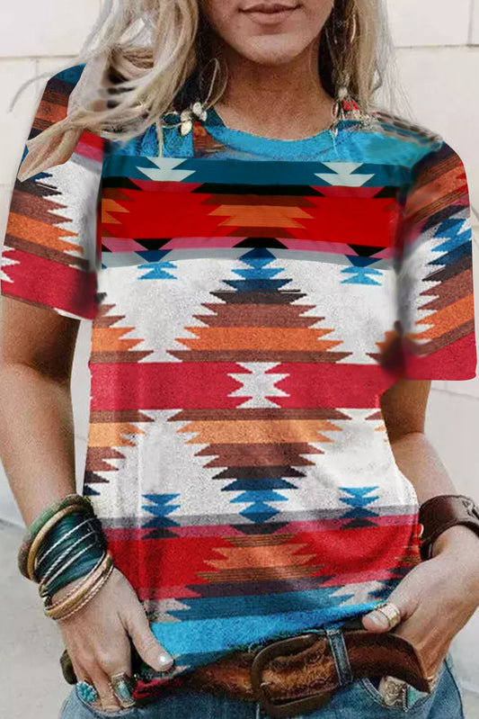 Aztec Geometric Print Hollowed Neckline Tank Top