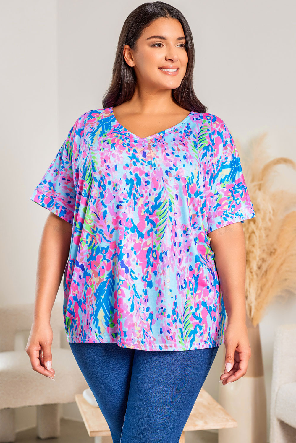 Sky Blue Plus Size Floral Print