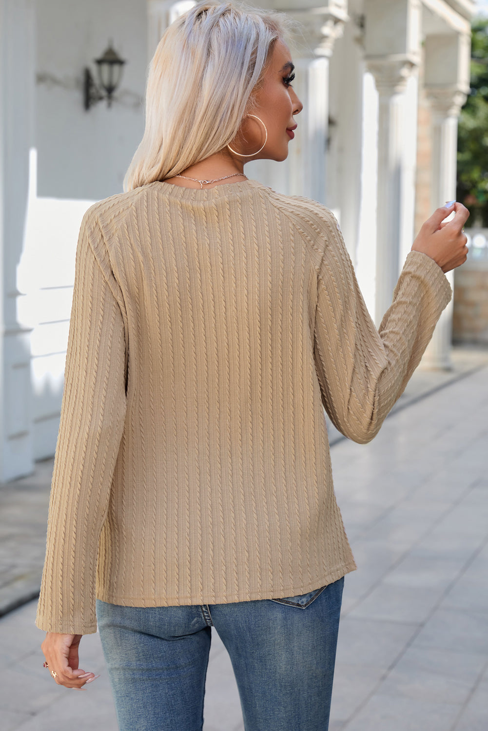 Black Ribbed Round Neck Knit Long Sleeve Top