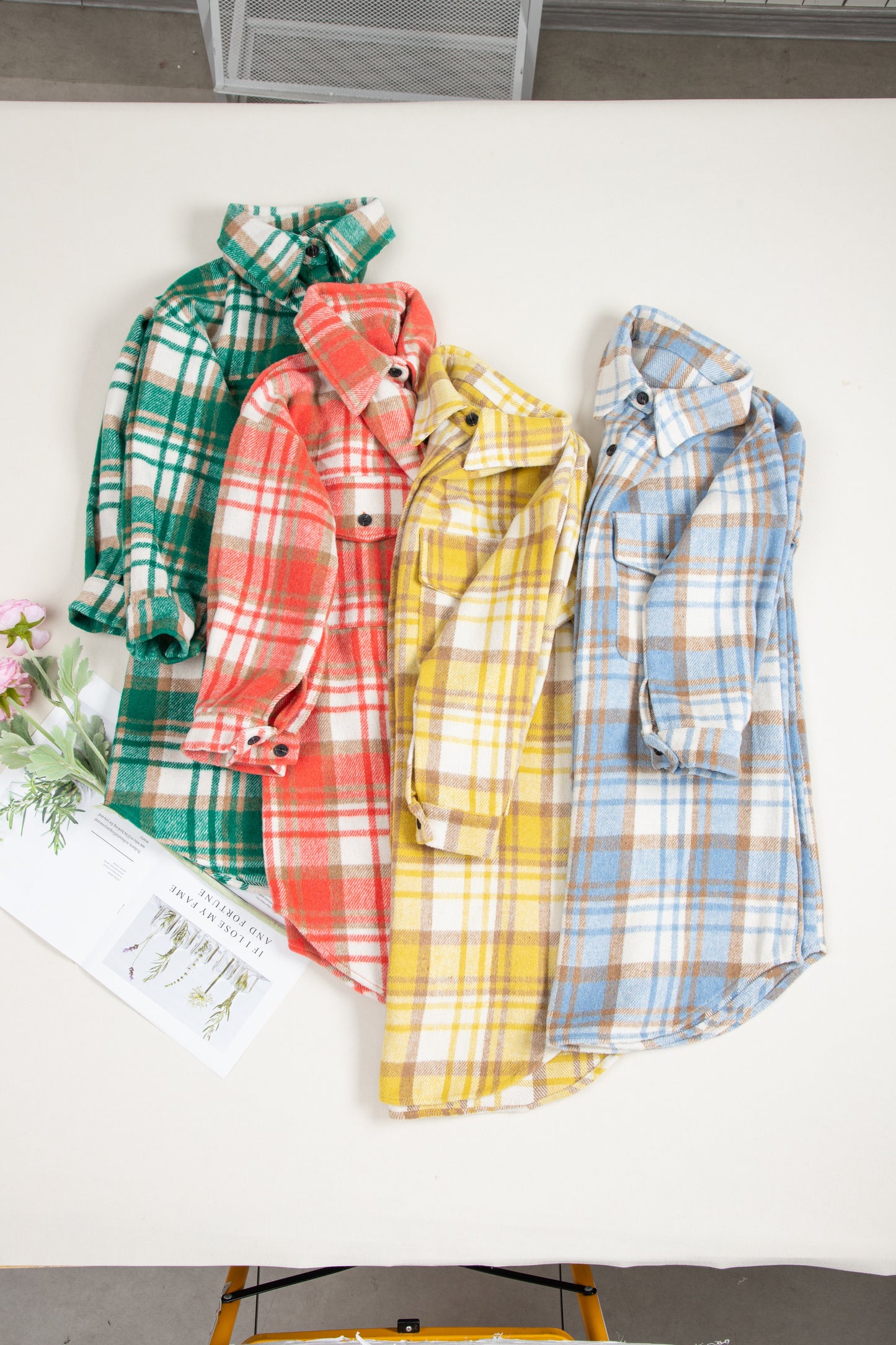 Plaid Flap Pocket Long Sleeve Shacket