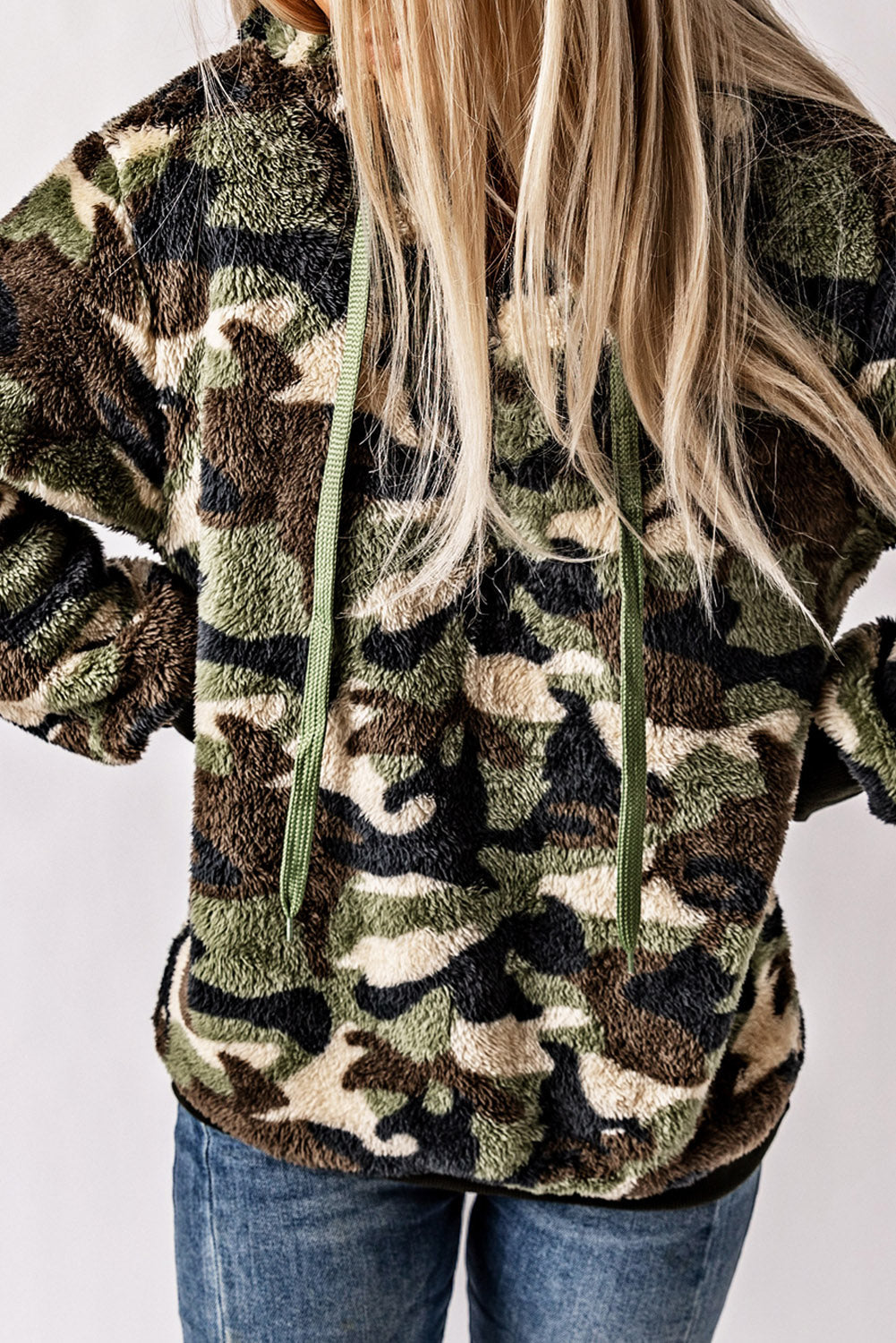 Camo Print Warm Furry Pullover Hoodie