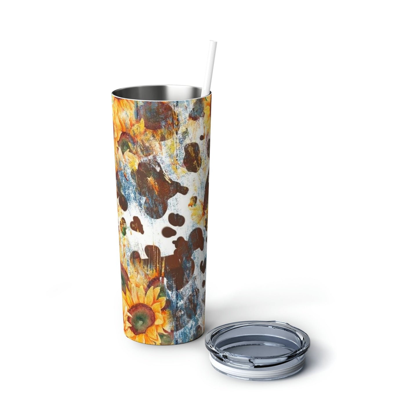 Cowhide and Sunflowers- Skinny Tumbler