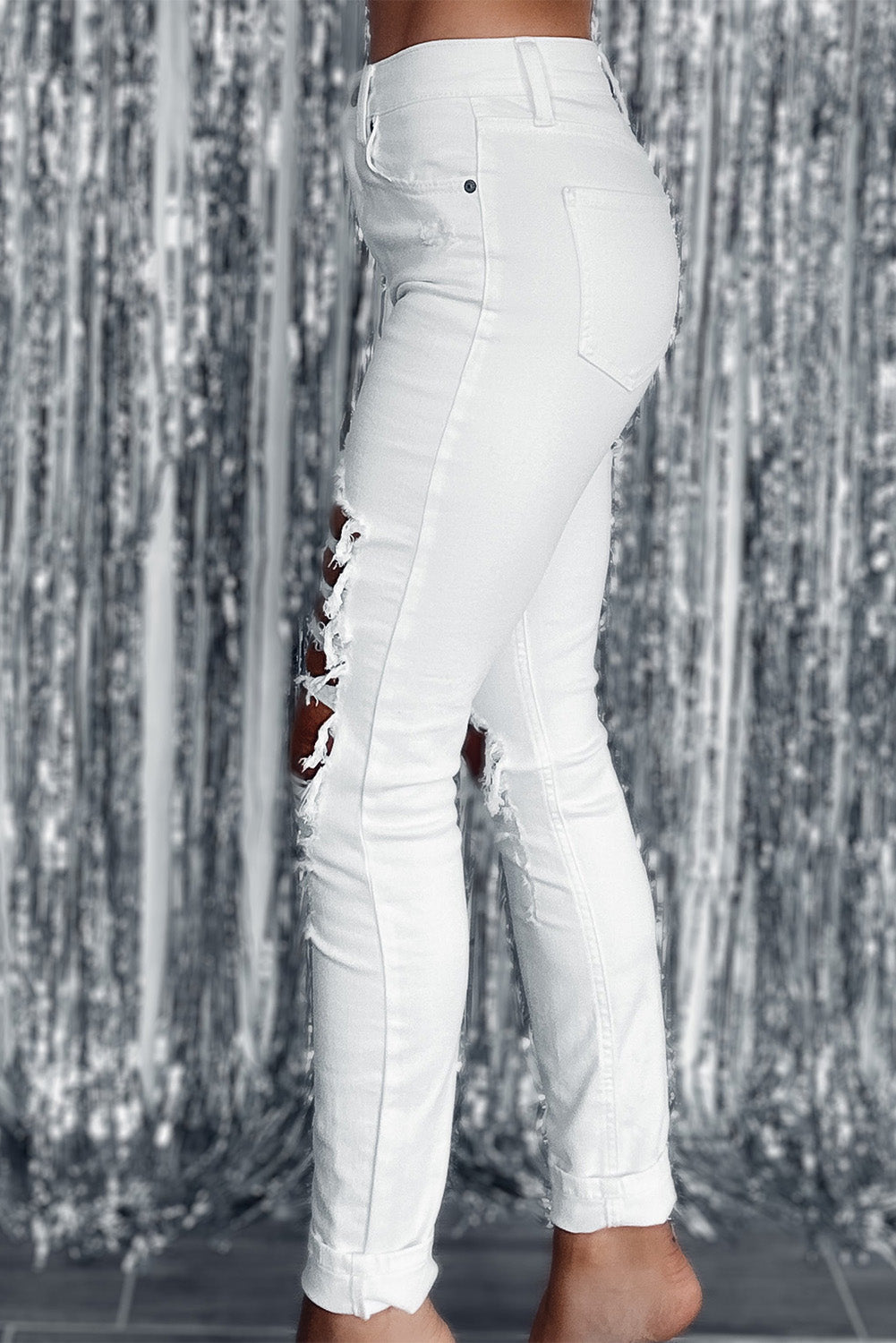 Distressed Ripped Holes High Waist Skinny Jeans