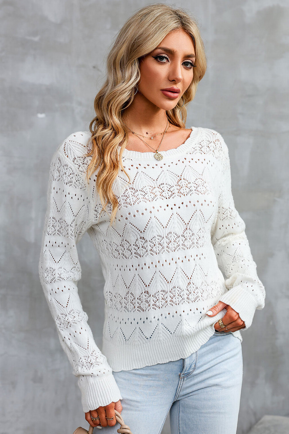 Surplice V Openwork Textured Sweater