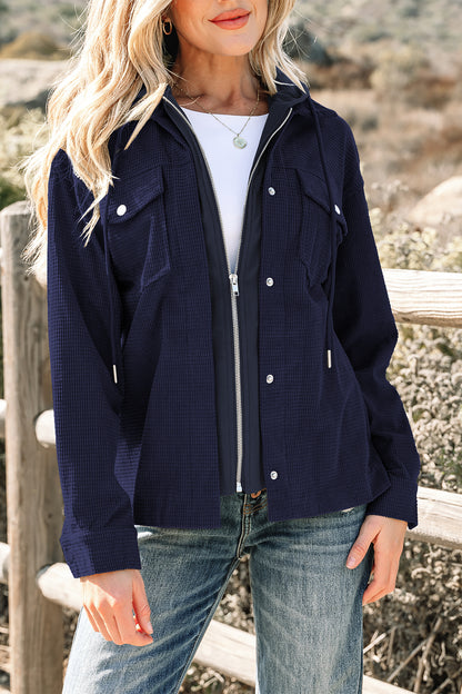 Laurel Green Solid Color Textured Patchwork Flap Pocket Shacket