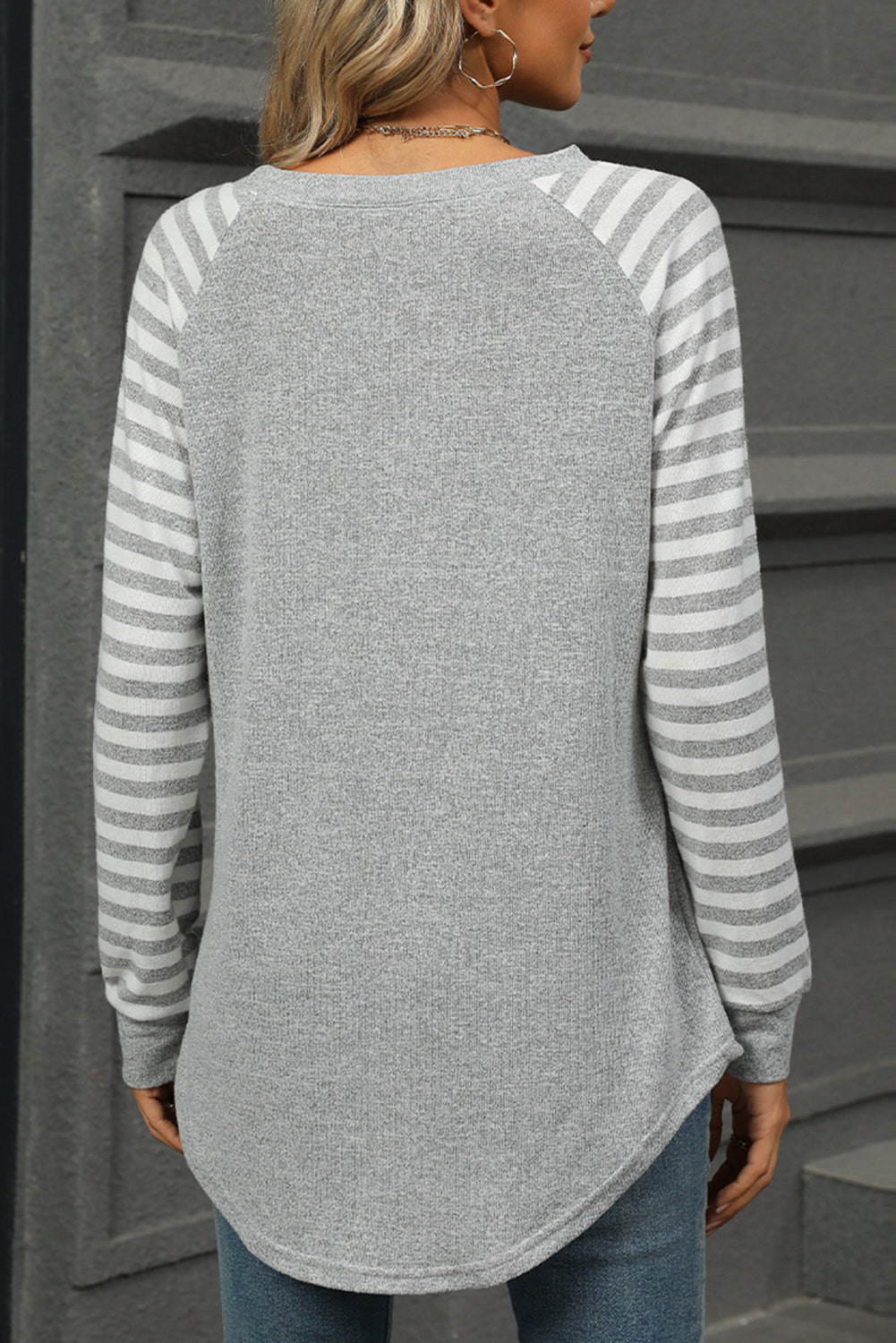 Black Stripe Raglan Sleeve Round Neck Top