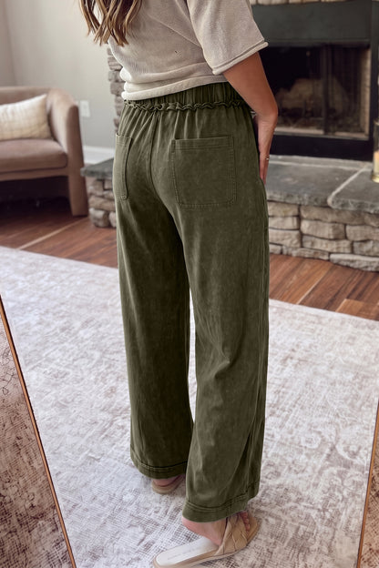 Ashleigh Blue Mineral Wash Seam Detail Flare Leg Drawstring Pants