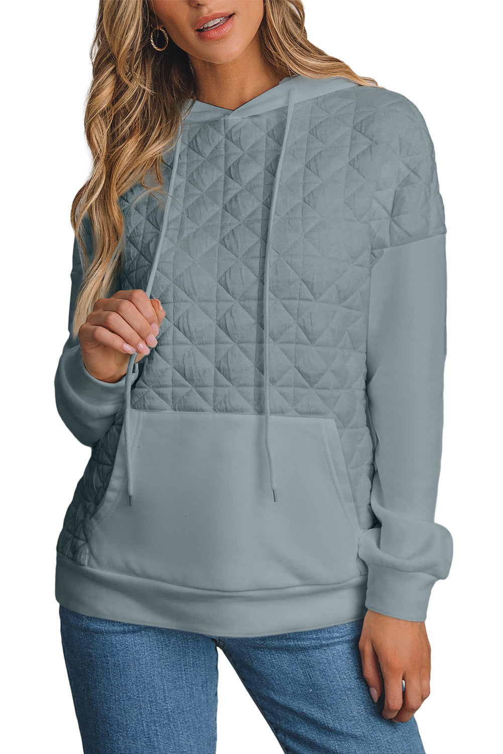 Blackish Green Plus Size Quarter Buttoned Pocketed Quilted Sweatshirt