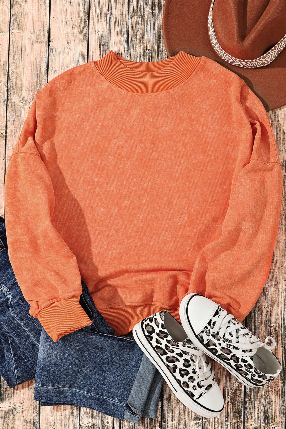 Red Dahlia Drop Shoulder Crew Neck Pullover Sweatshirt