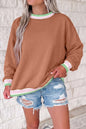 Bright Green Contrast Striped Trim Baggy Pullover Sweatshirt