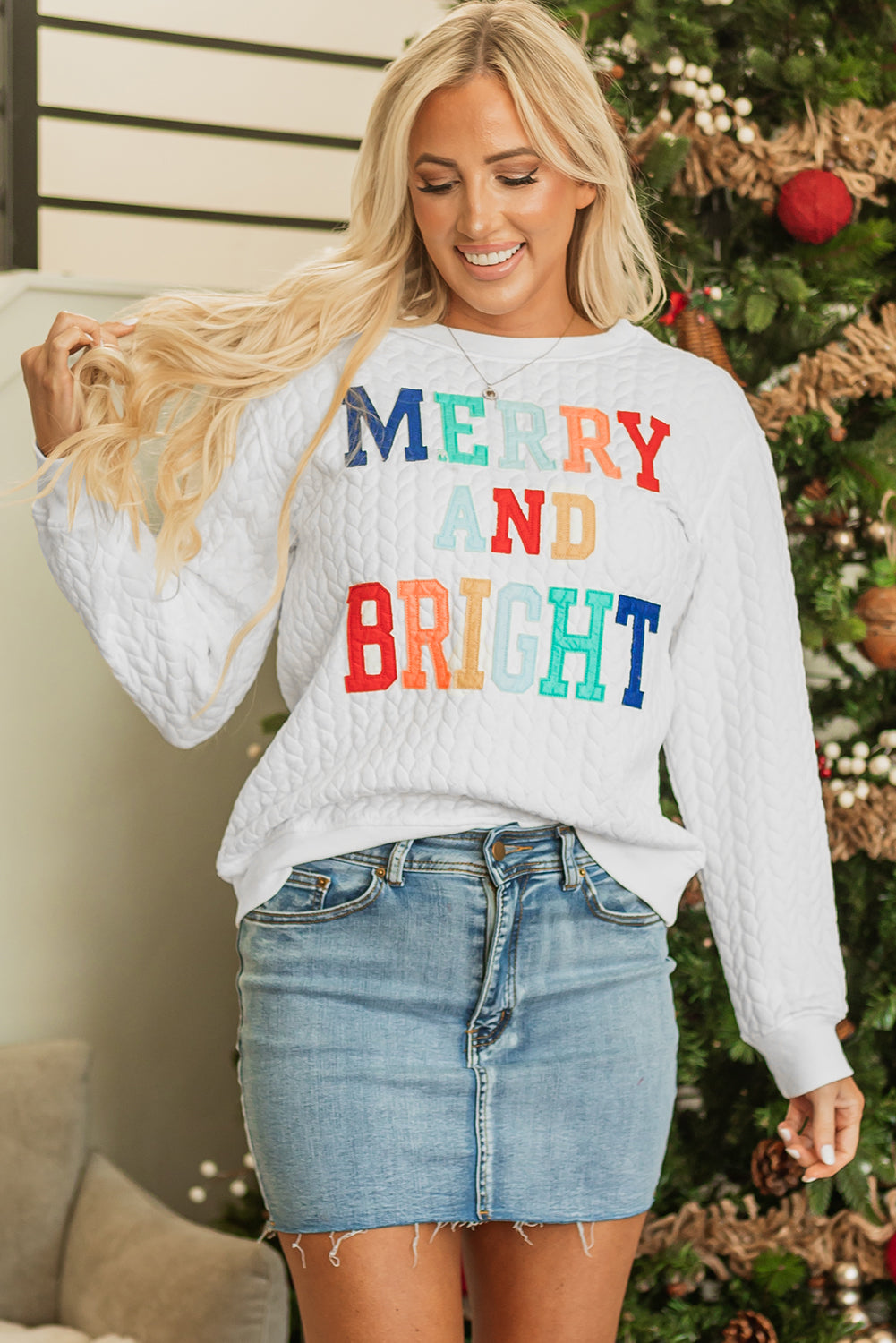 Black Merry And Bright Cable Knit Pullover Sweatshirt