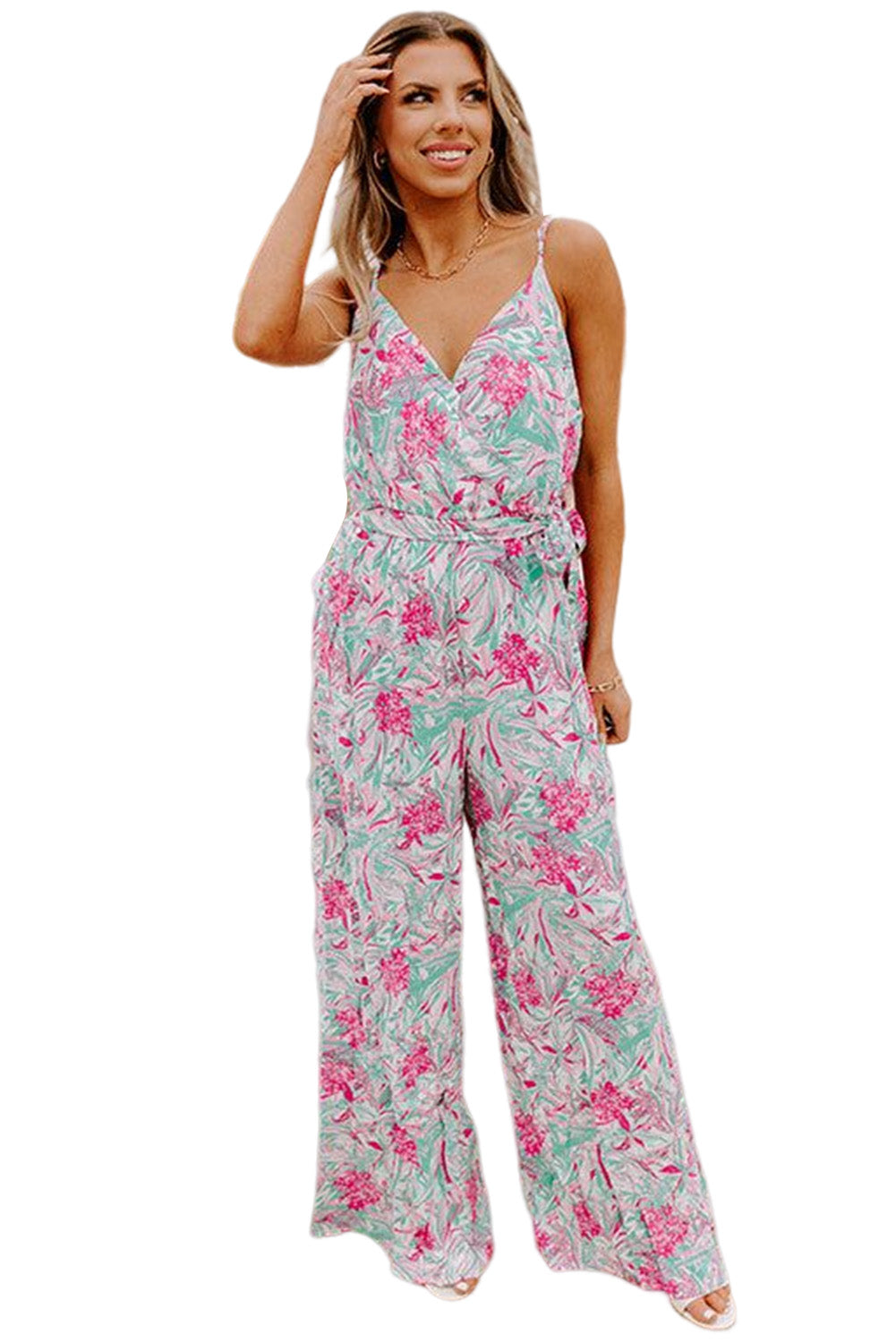 Floral Print Knotted High Waist Sleeveless Jumpsuit