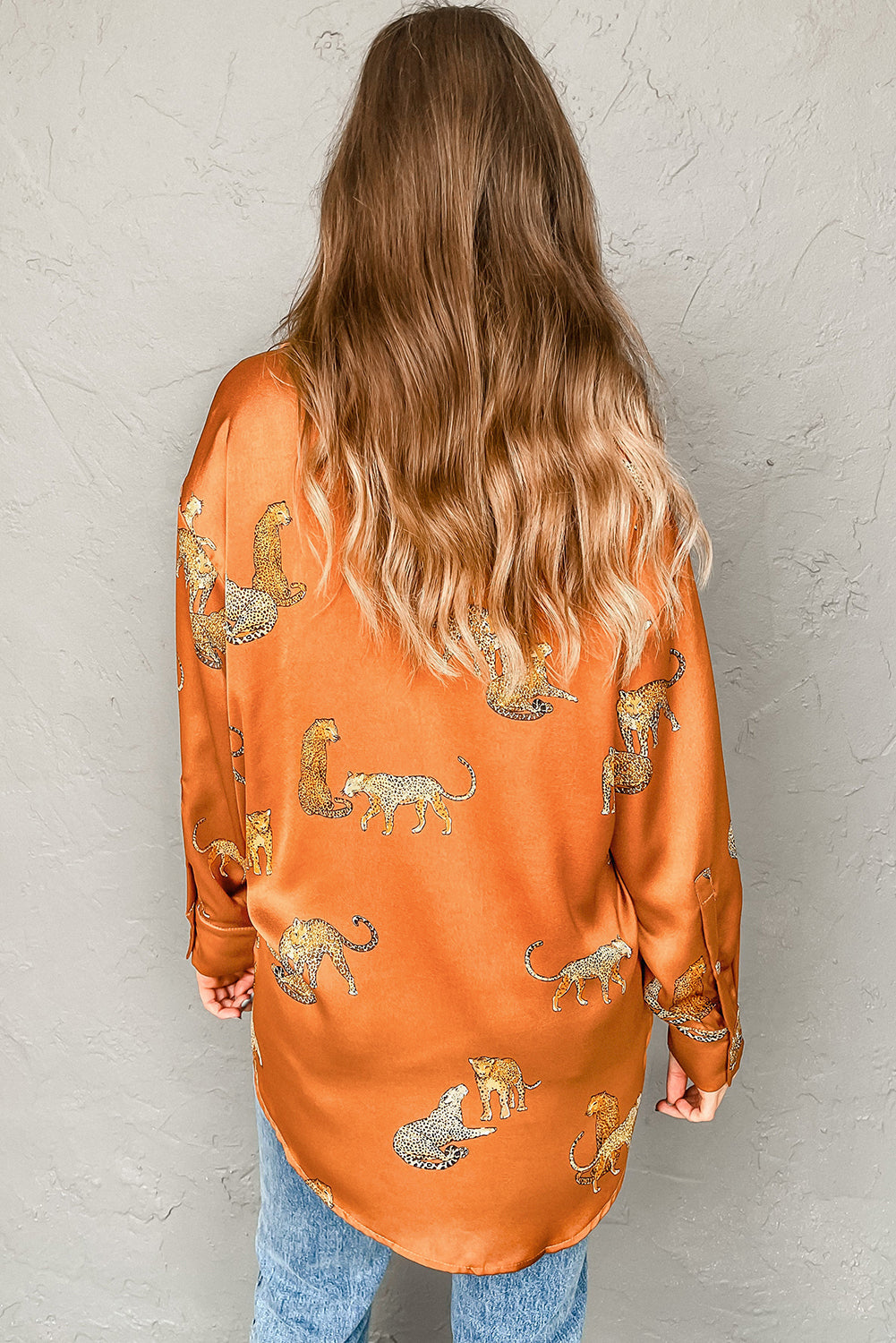 Orange Cheetah Printed Ruffled Sleeve Blouse