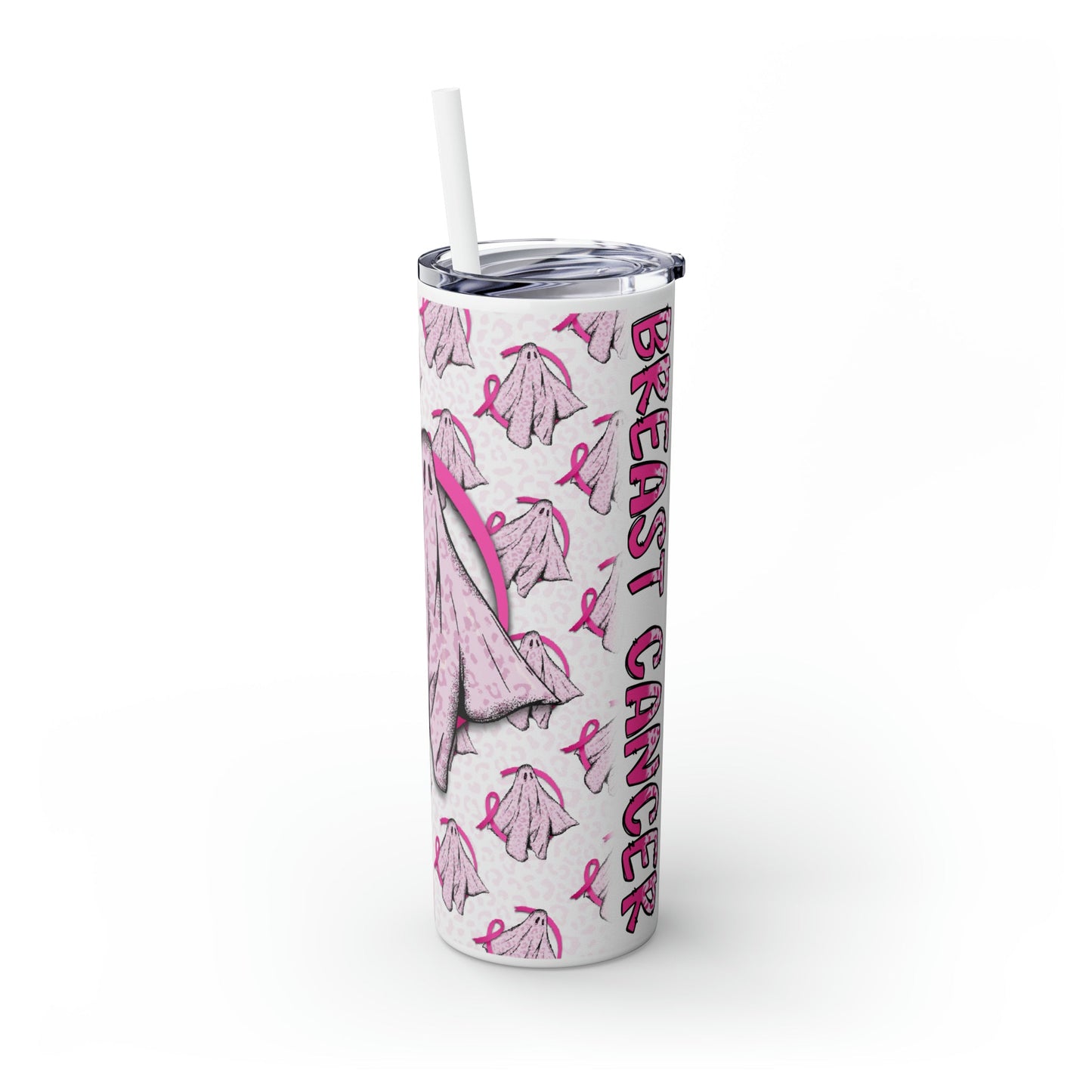 Scare Away Breast Cancer Skinny Tumbler with Straw, 20oz