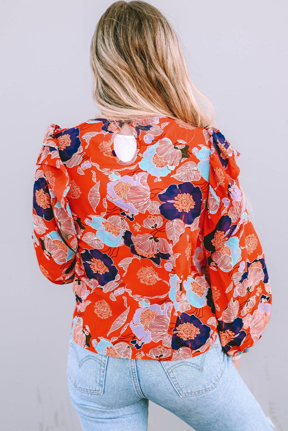 Ginger Floral Print Ruffle Puff Sleeve Blouse