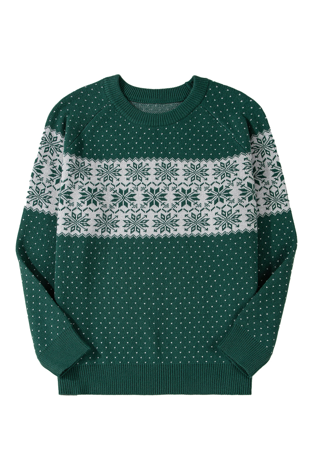 Green Christmas Snowflake Pattern Drop Shoulder Plus Size Sweater