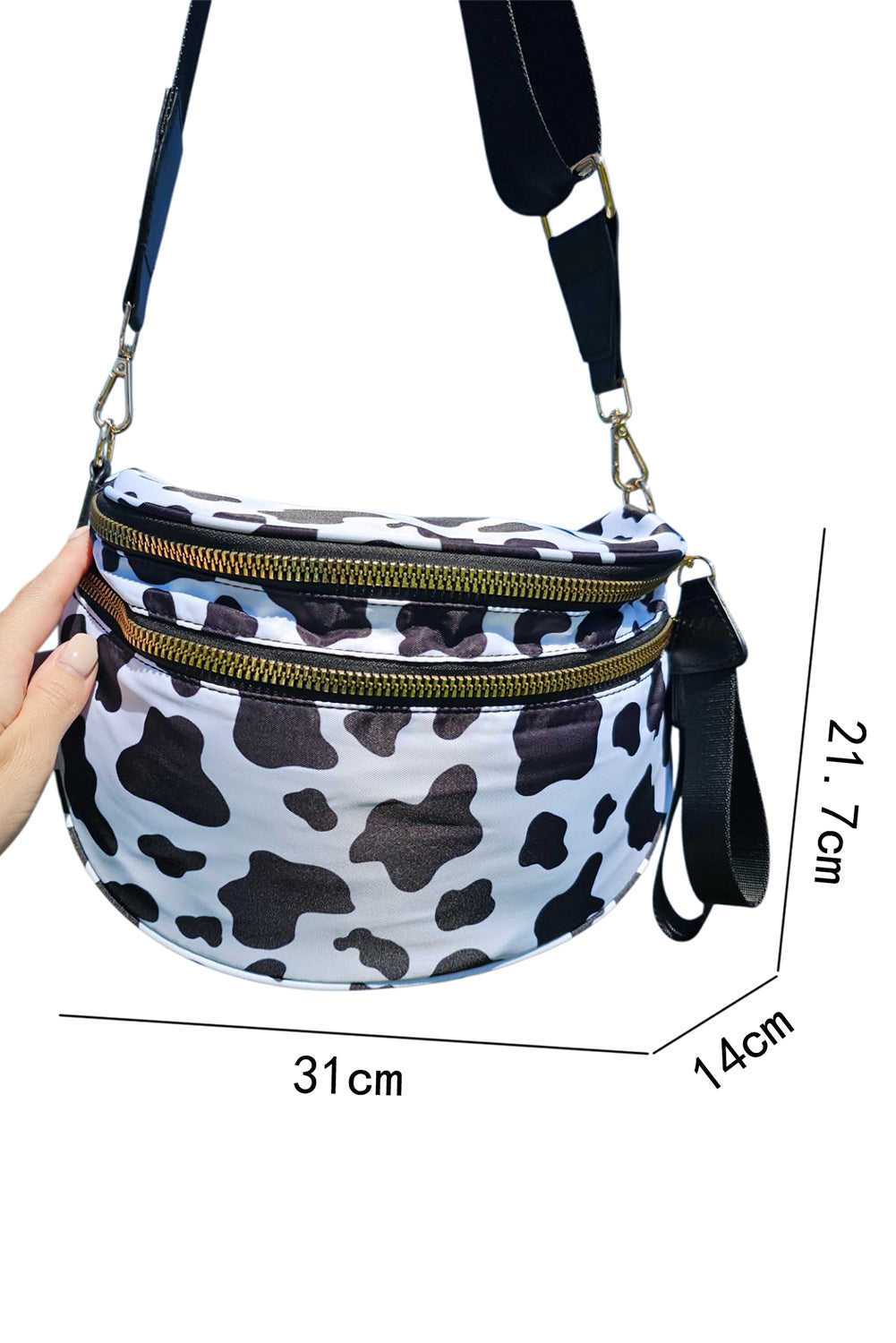 White Leopard Print Wide Strap Large Crossbody Bag
