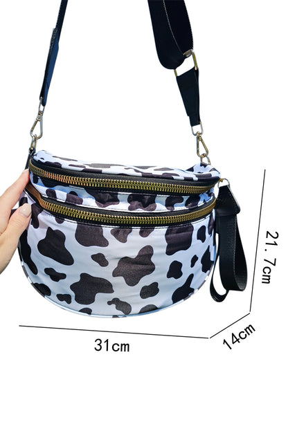 White Leopard Print Wide Strap Large Crossbody Bag