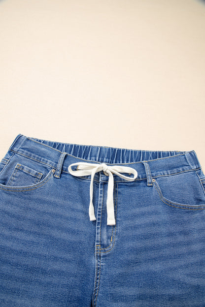 Light Blue Acid Wash Contrast Lace-up Plus Size Jeans