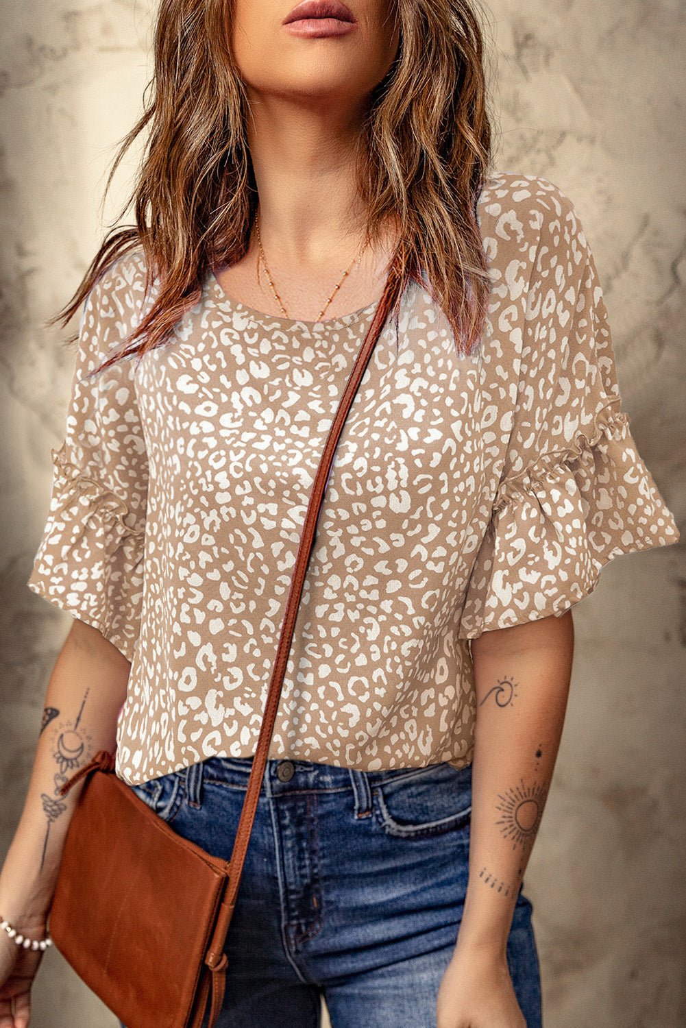 Leopard Spotted Ruffle Sleeve T-Shirt