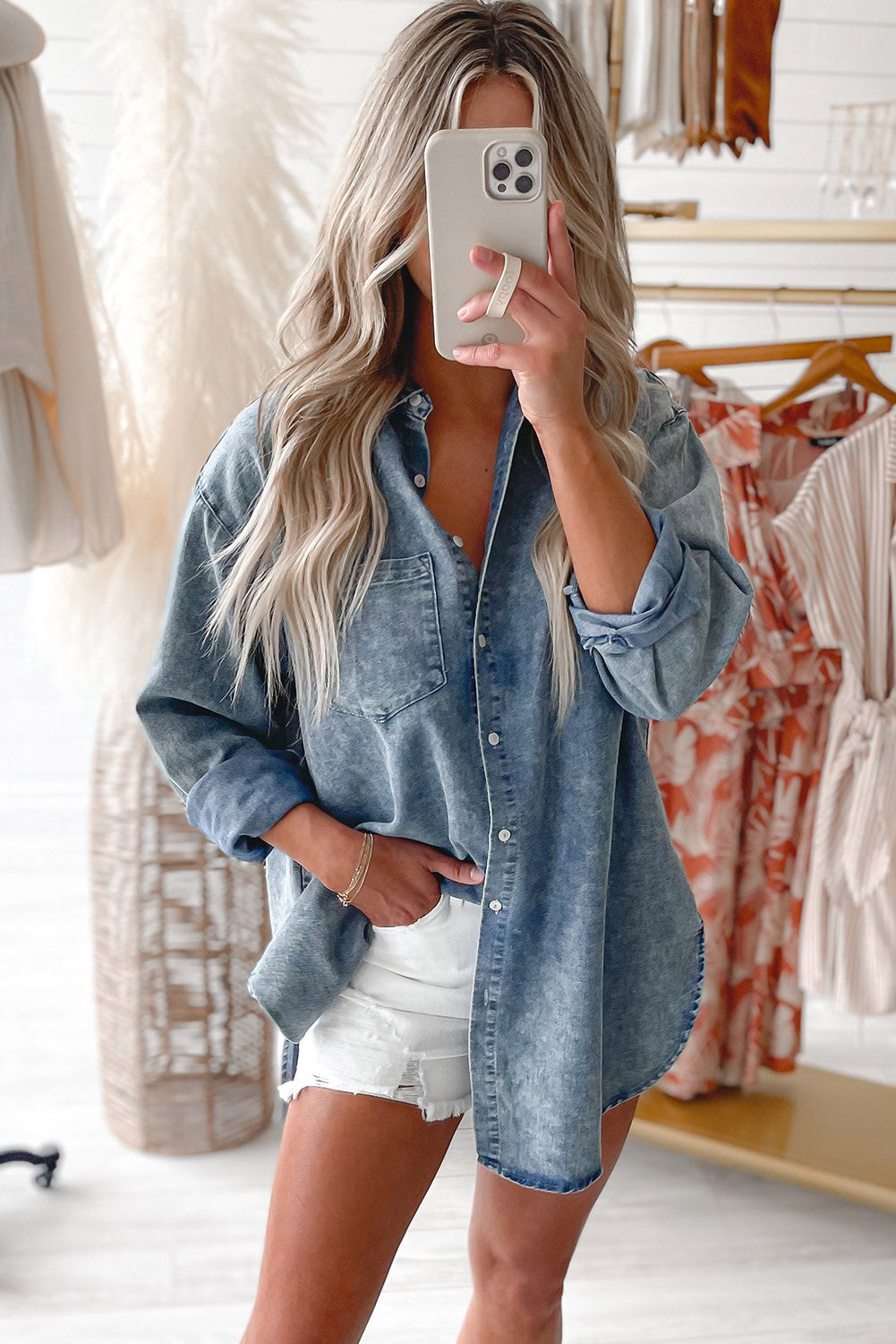 Sky Blue Vintage Washed Chest Pocket Denim Shirt