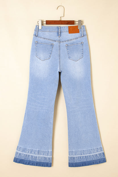 Iceland Blue Unique Hem Design Elastic Waist Flare Leg Jeans