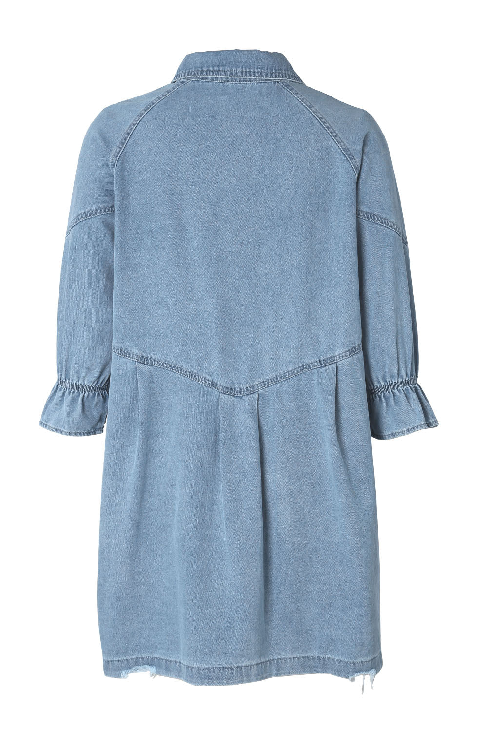 Light Blue Ruffled 3/4 Sleeve Buttoned Front Plus Size Denim Dress