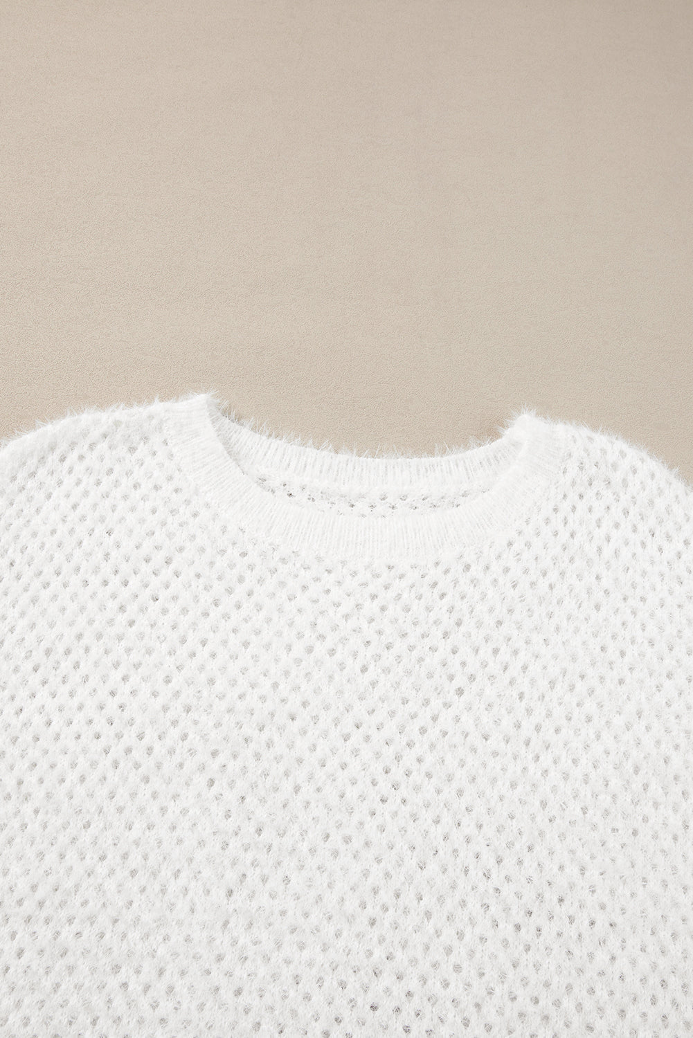 White Fuzzy Eyelet Knitted Sweater T-shirt