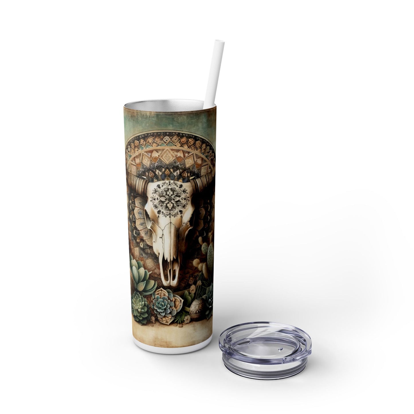 Western Skull Skinny Tumbler with Straw, 20oz