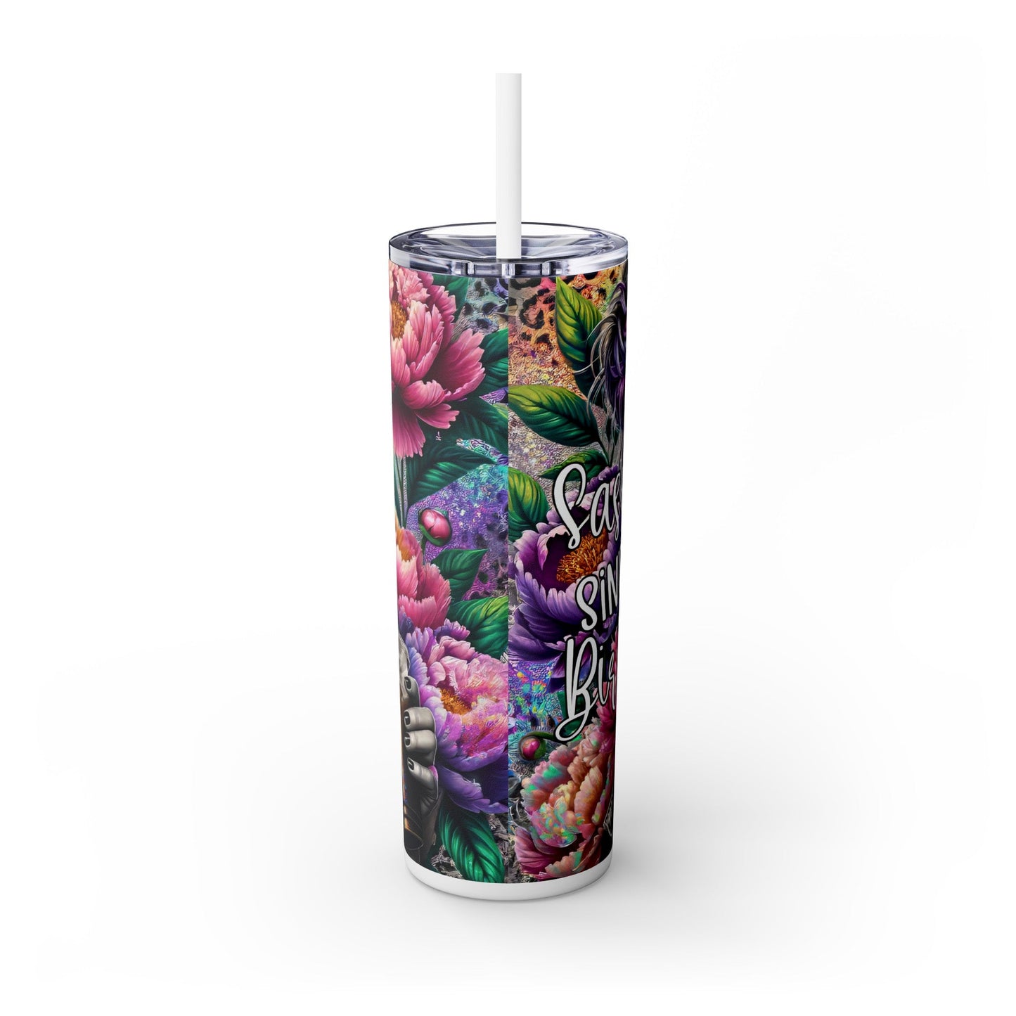 Sassy Since Birth Skinny Tumbler with Straw, 20oz