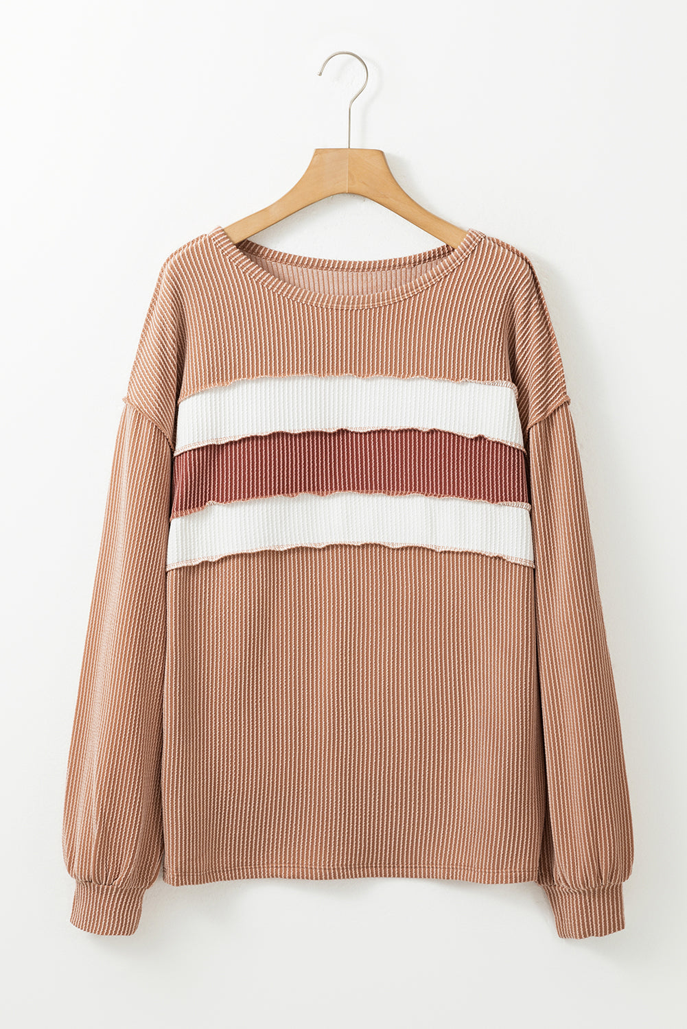 Light French Beige Colorblock Rib Corded Sweatshirt