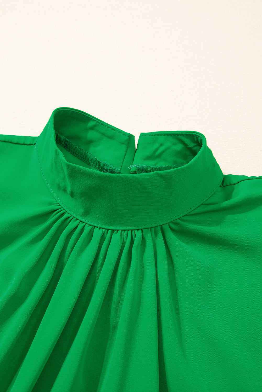 Bright Green Solid Mock Neck Split Batwing Sleeve Blouse