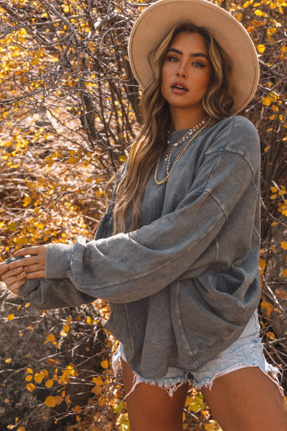 Gray Exposed Seam Twist Open Back Oversized Sweatshirt