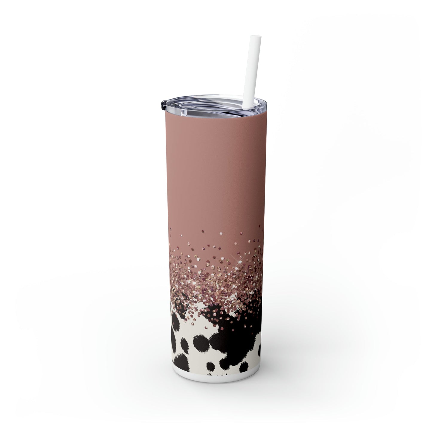 Cowhide Glitter Mauve Skinny Tumbler with Straw, 20oz