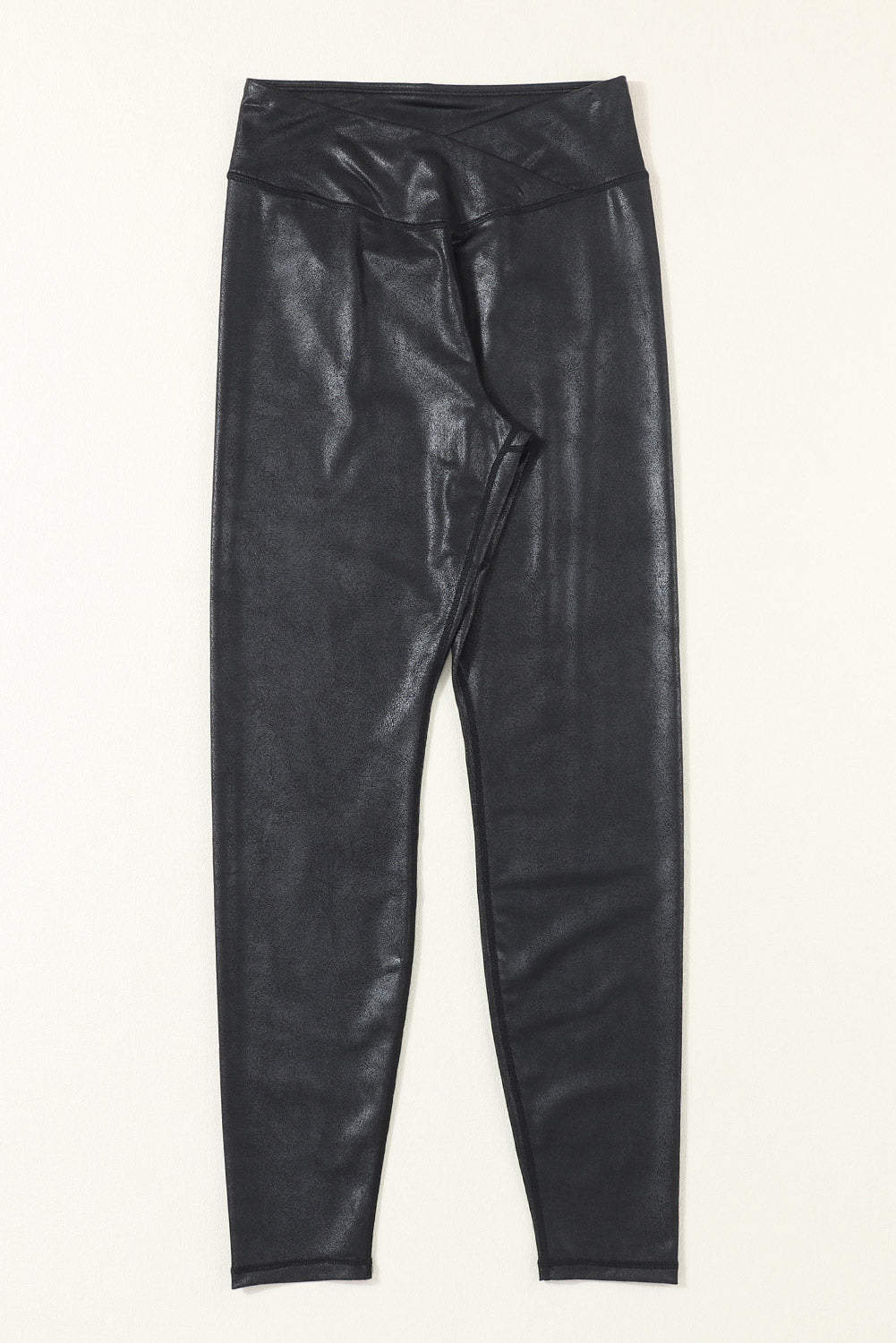 Black Plus Size Crossover Faux Leather Leggings