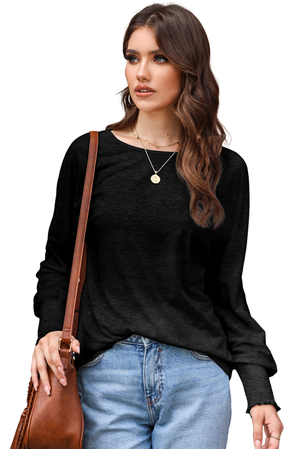 Black Marble Print Dolman Sleeve Top