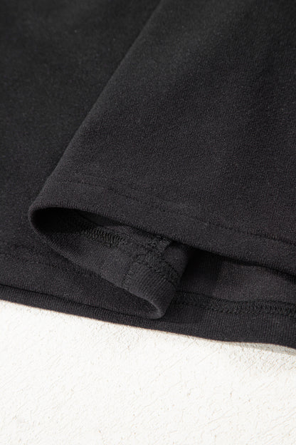 Black Solid Color Bow Textured Patchwork Long Sleeve Tee