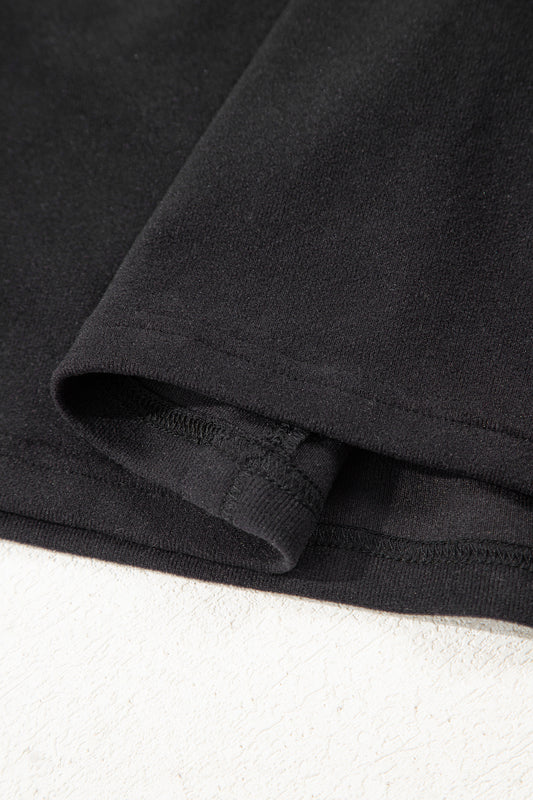 Black Solid Color Bow Textured Patchwork Long Sleeve Tee