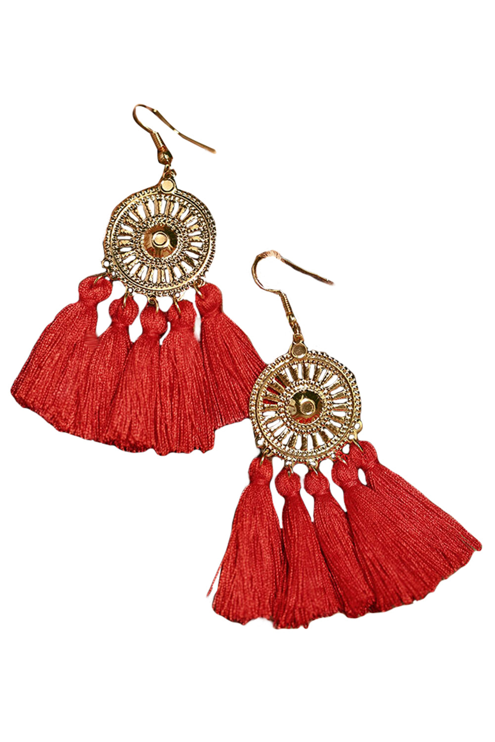 Sunflower Fan-shaped White Tassel Earrings