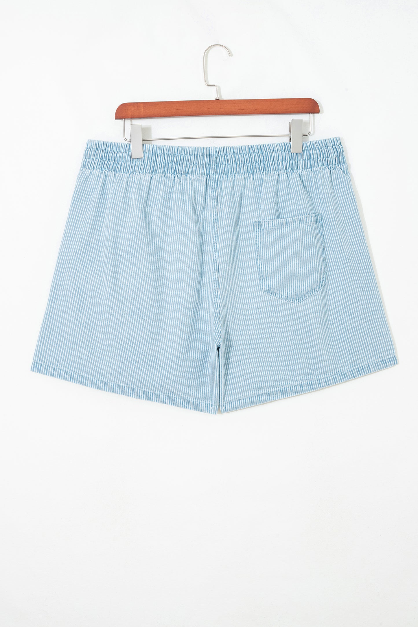 Sky Blue Stripe Plus Size Contrast Drawstring Elastic Waist Denim Shorts