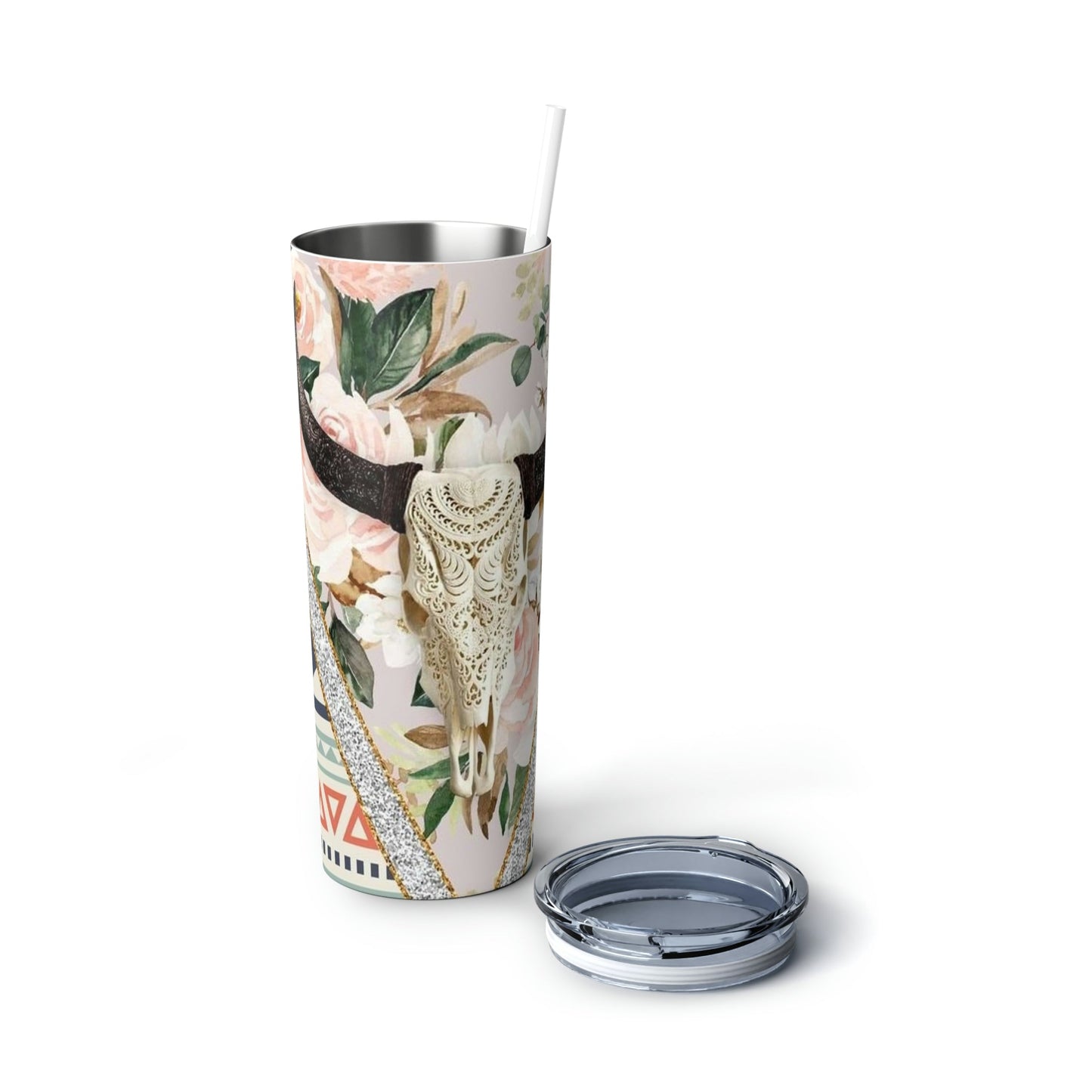 Floral Bill Skull - Skinny  Tumbler