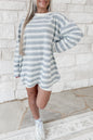 Gray Stripe Long Sleeve Round Neck Tunic Top