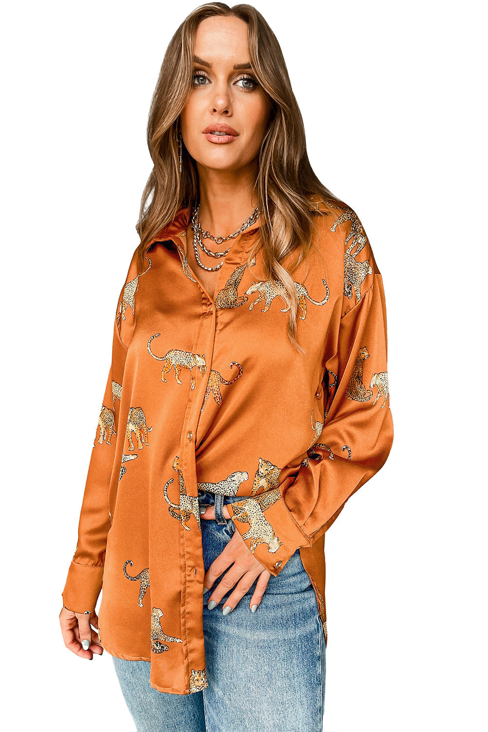 Orange Cheetah Printed Ruffled Sleeve Blouse