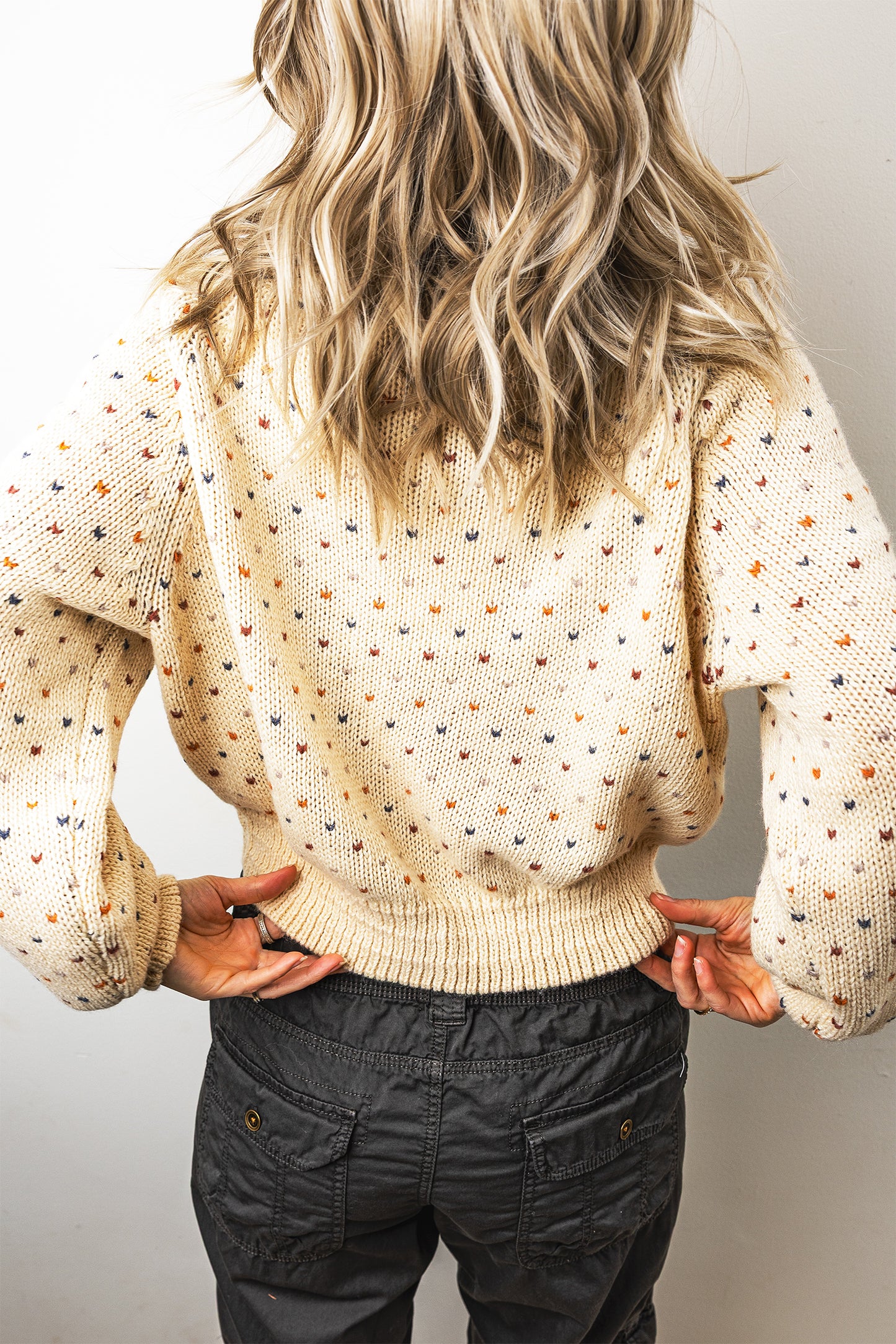 Beige Geometric Print Button Front Long Sleeve Regular Fit Cardigan